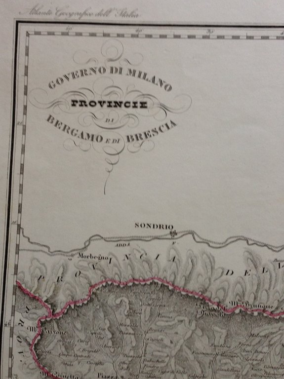 Zuccagni Orlandini Acquaforte Originale 1840 Atlante Geografico Bergamo Brescia