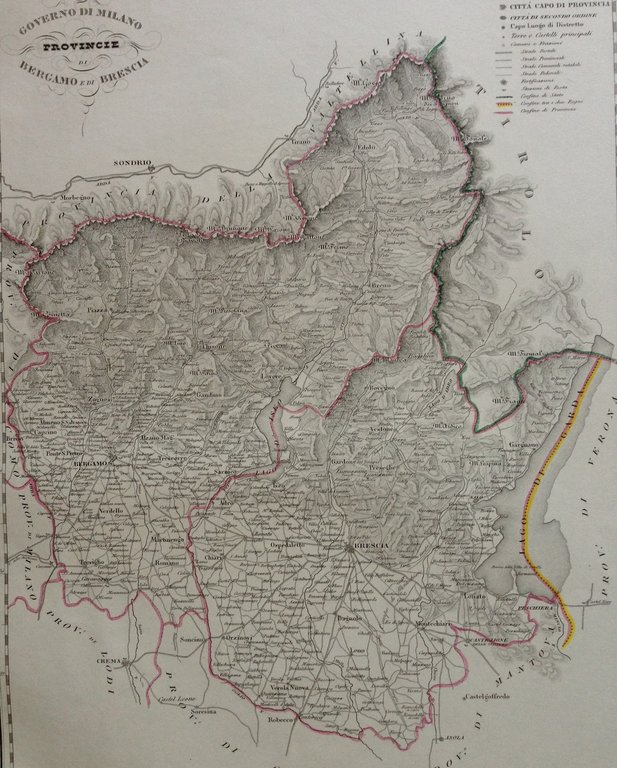 Zuccagni Orlandini Acquaforte Originale 1840 Atlante Geografico Bergamo Brescia