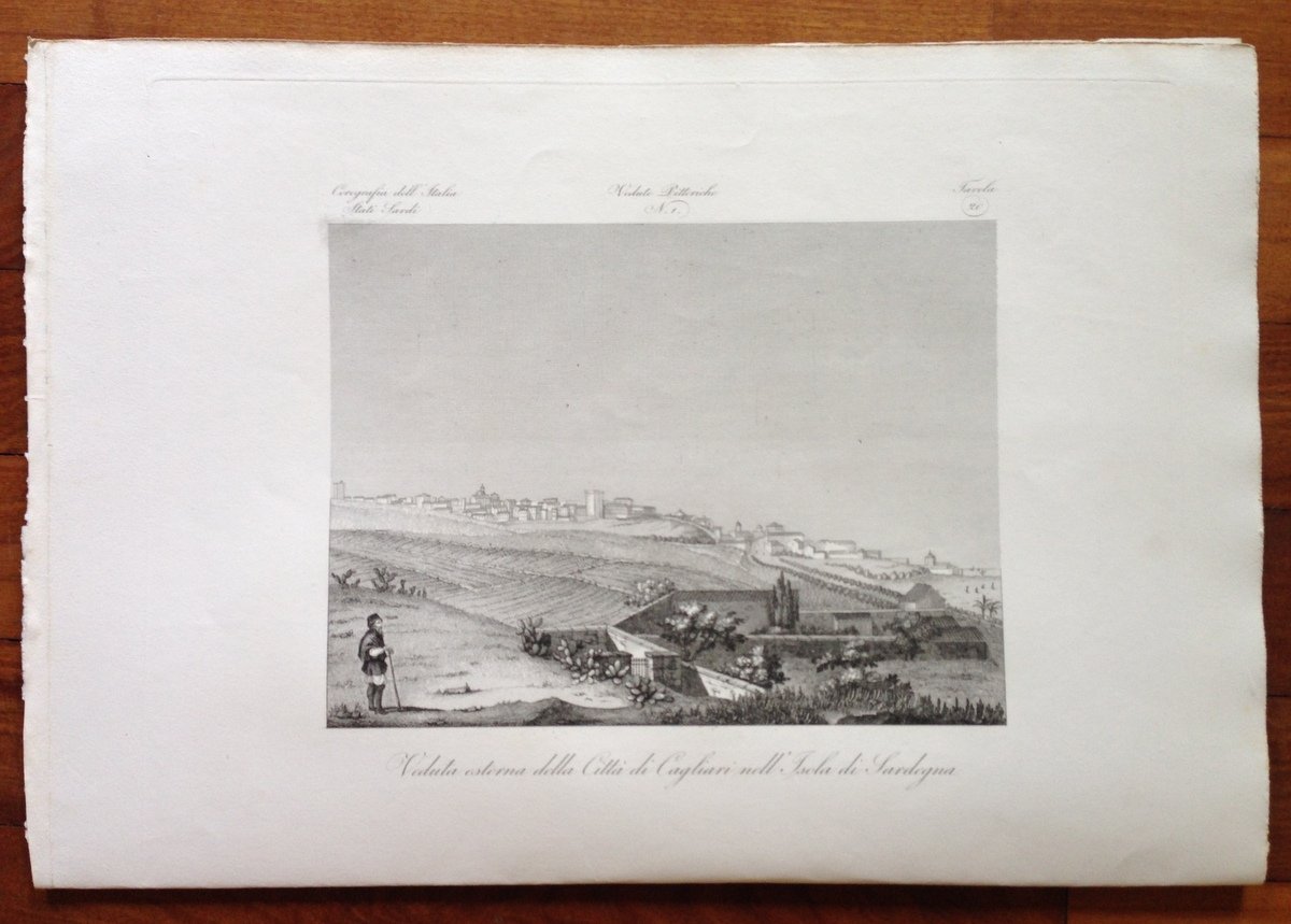 Zuccagni Orlandini Acquaforte Originale 1840 Atlante Geografico Cagliari Sardegn