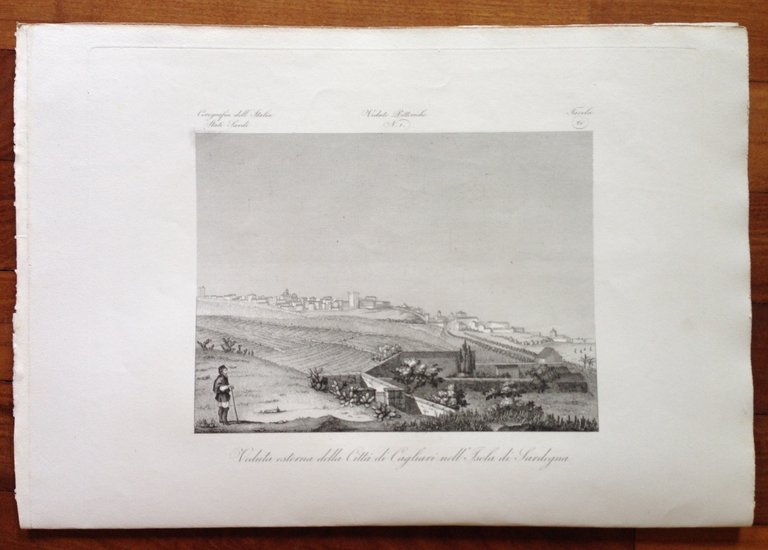 Zuccagni Orlandini Acquaforte Originale 1840 Atlante Geografico Cagliari Sardegn
