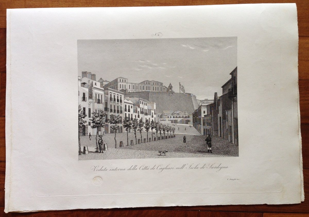 Zuccagni Orlandini Acquaforte Originale 1840 Atlante Geografico Cagliari Sardegn