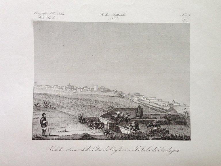 Zuccagni Orlandini Acquaforte Originale 1840 Atlante Geografico Cagliari Sardegn