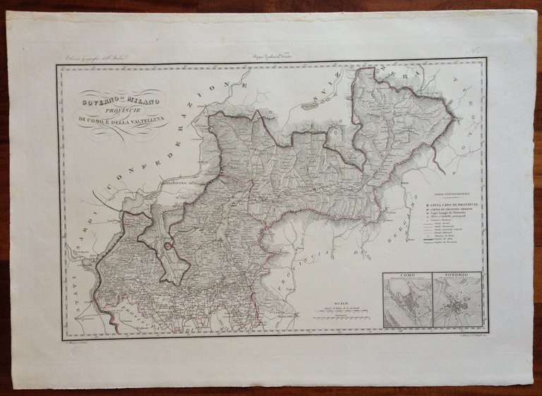 Zuccagni Orlandini Acquaforte Originale 1840 Atlante Geografico Como Valtellina