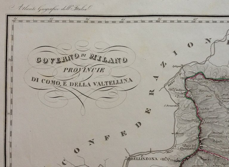 Zuccagni Orlandini Acquaforte Originale 1840 Atlante Geografico Como Valtellina