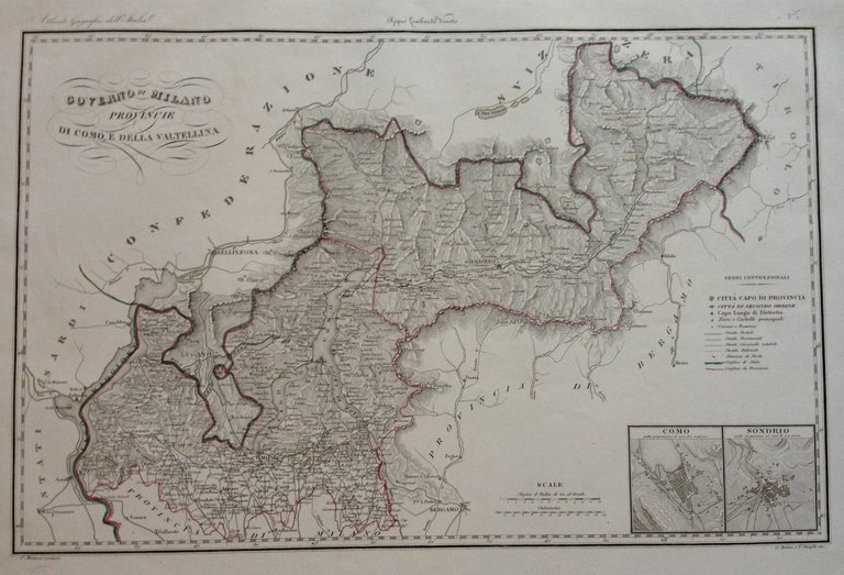 Zuccagni Orlandini Acquaforte Originale 1840 Atlante Geografico Como Valtellina
