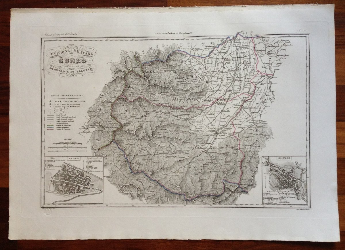 Zuccagni Orlandini Acquaforte Originale 1840 Atlante Geografico Cuneo Saluzzo