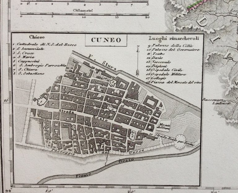 Zuccagni Orlandini Acquaforte Originale 1840 Atlante Geografico Cuneo Saluzzo