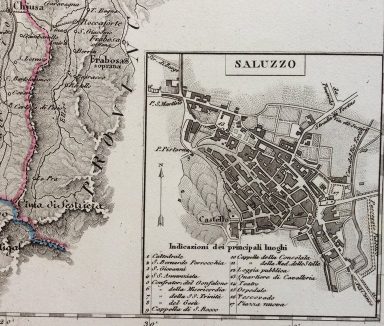 Zuccagni Orlandini Acquaforte Originale 1840 Atlante Geografico Cuneo Saluzzo
