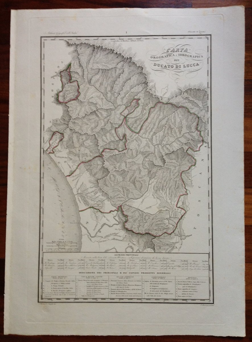 Zuccagni Orlandini Acquaforte Originale 1840 Atlante Geografico Ducato di Lucca