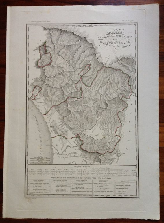 Zuccagni Orlandini Acquaforte Originale 1840 Atlante Geografico Ducato di Lucca