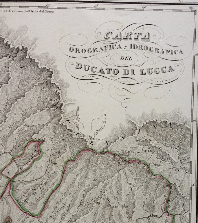 Zuccagni Orlandini Acquaforte Originale 1840 Atlante Geografico Ducato di Lucca
