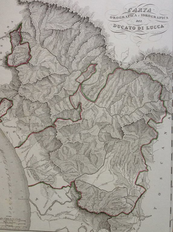 Zuccagni Orlandini Acquaforte Originale 1840 Atlante Geografico Ducato di Lucca