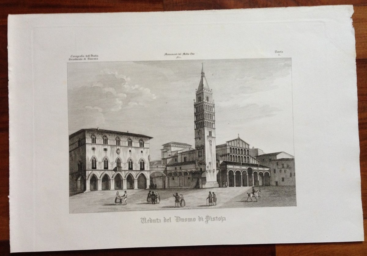 Zuccagni Orlandini Acquaforte Originale 1840 Atlante Geografico Duomo Pistoia