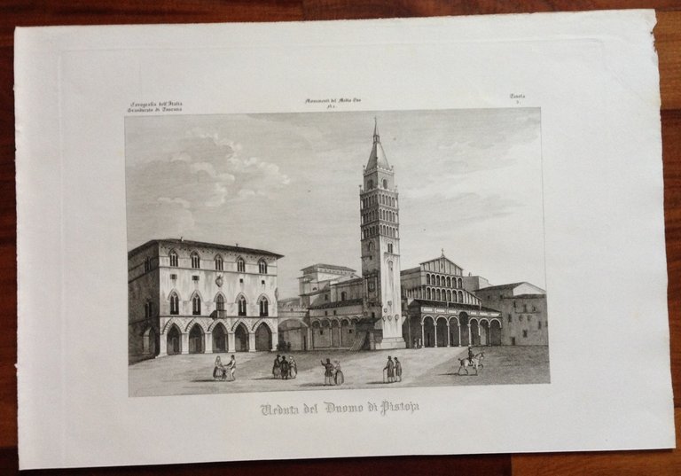 Zuccagni Orlandini Acquaforte Originale 1840 Atlante Geografico Duomo Pistoia