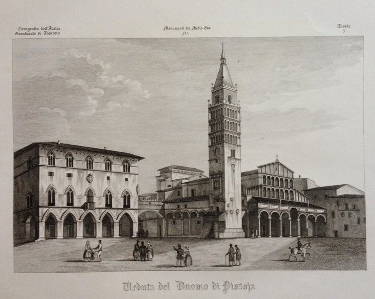 Zuccagni Orlandini Acquaforte Originale 1840 Atlante Geografico Duomo Pistoia