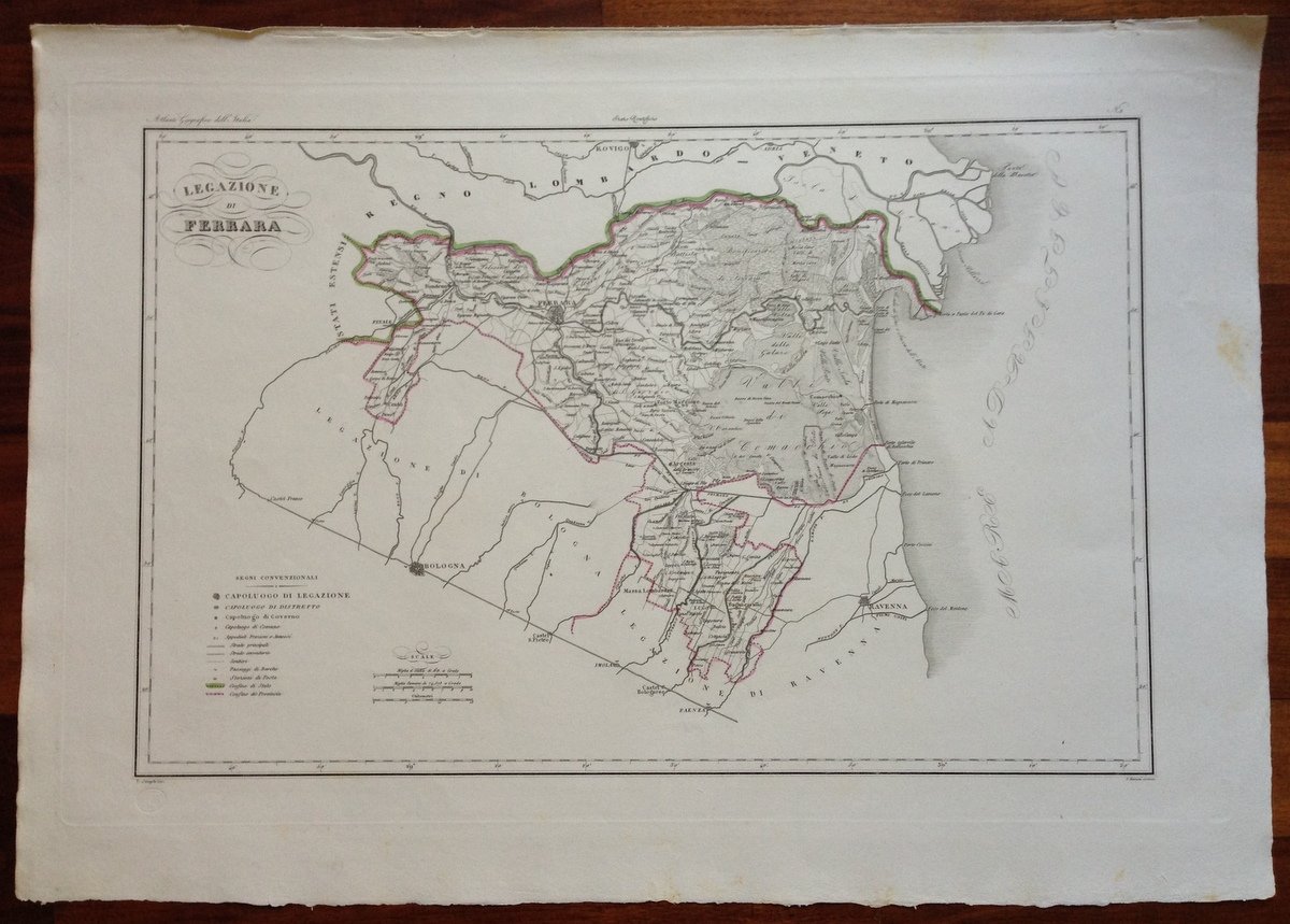 Zuccagni Orlandini Acquaforte Originale 1840 Atlante Geografico Ferrara