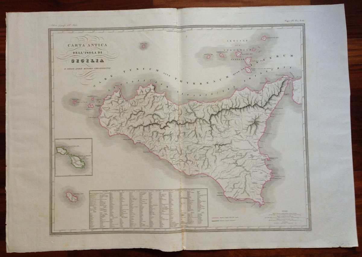 Zuccagni Orlandini Acquaforte Originale 1840 Atlante Geografico Isola di Sicilia