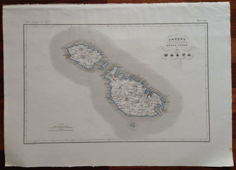 Zuccagni Orlandini Acquaforte Originale 1840 Atlante Geografico Isole di Malta