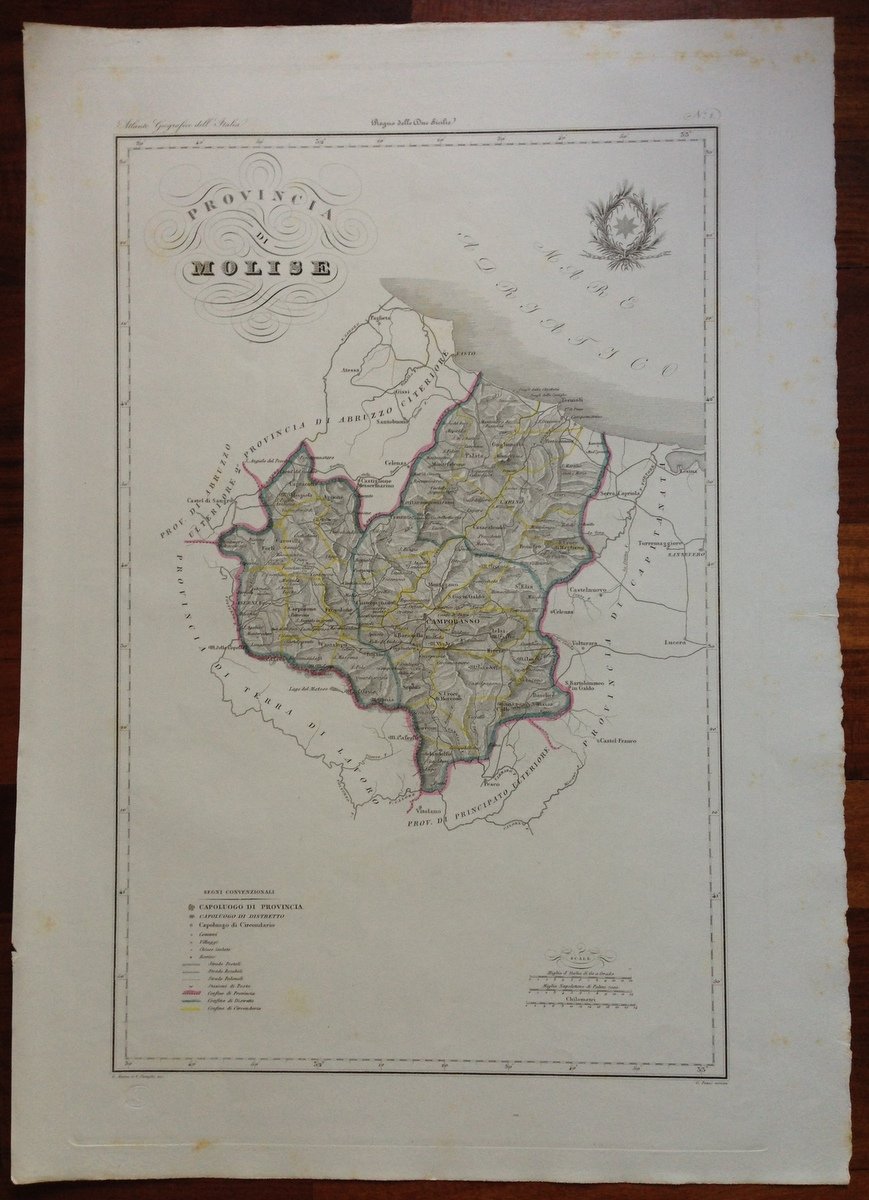 Zuccagni Orlandini Acquaforte Originale 1840 Atlante Geografico Molise