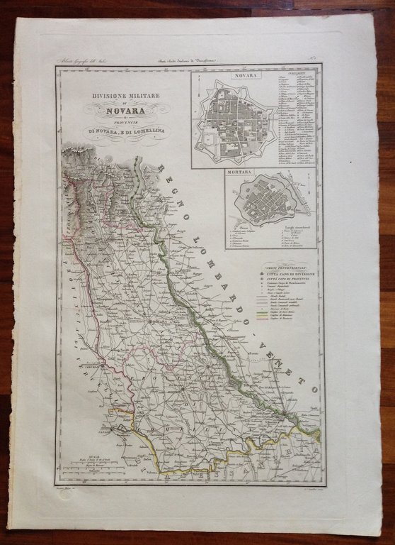 Zuccagni Orlandini Acquaforte Originale 1840 Atlante Geografico Novara Lomellina
