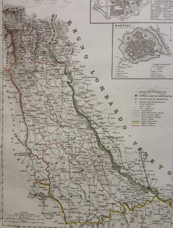 Zuccagni Orlandini Acquaforte Originale 1840 Atlante Geografico Novara Lomellina