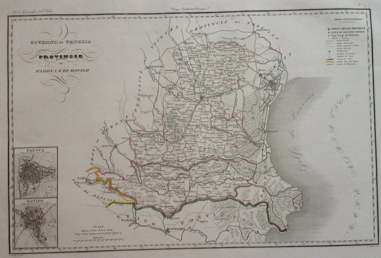 Zuccagni Orlandini Acquaforte Originale 1840 Atlante Geografico Padova Rovigo
