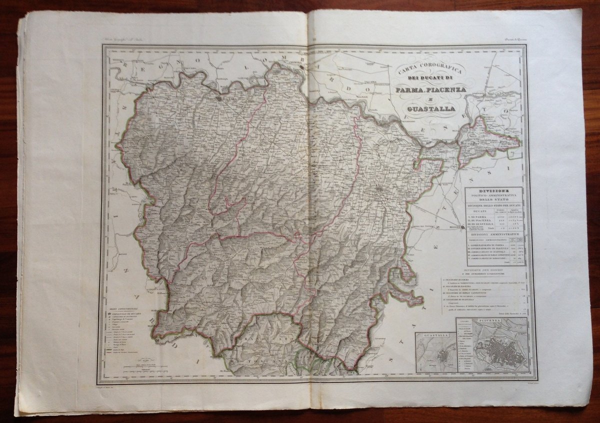 Zuccagni Orlandini Acquaforte Originale 1840 Atlante Geografico Parma 3 Piante