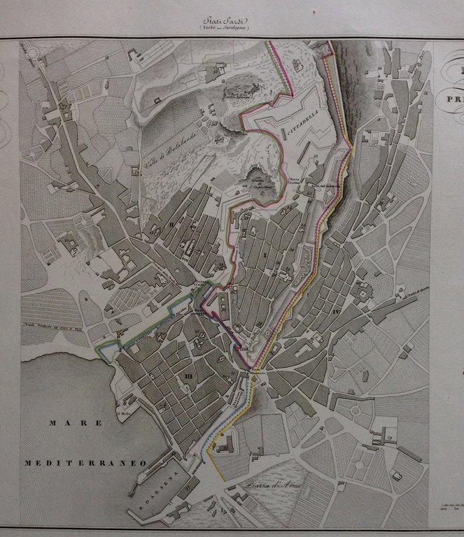 Zuccagni Orlandini Acquaforte Originale 1840 Atlante Geografico Pianta Cagliari
