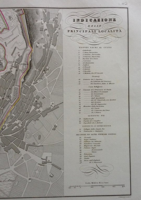 Zuccagni Orlandini Acquaforte Originale 1840 Atlante Geografico Pianta Cagliari