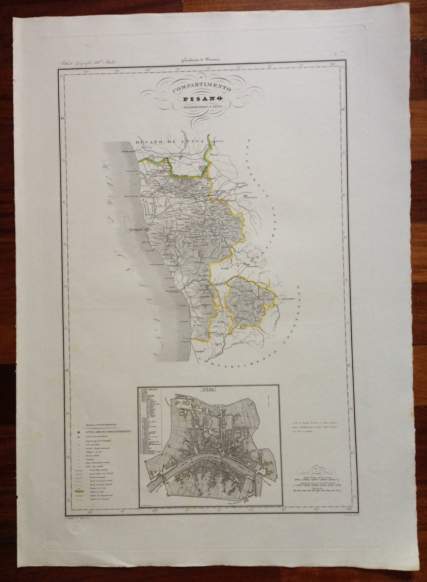 Zuccagni Orlandini Acquaforte Originale 1840 Atlante Geografico Pisano Pisa