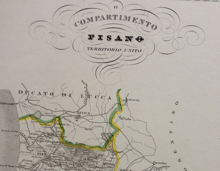 Zuccagni Orlandini Acquaforte Originale 1840 Atlante Geografico Pisano Pisa