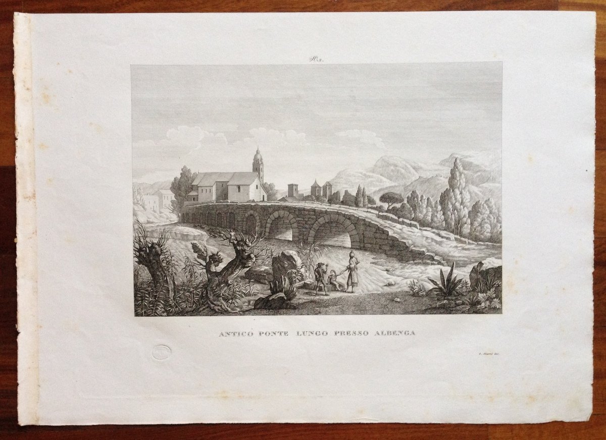Zuccagni Orlandini Acquaforte Originale 1840 Atlante Geografico Ponte Albenga