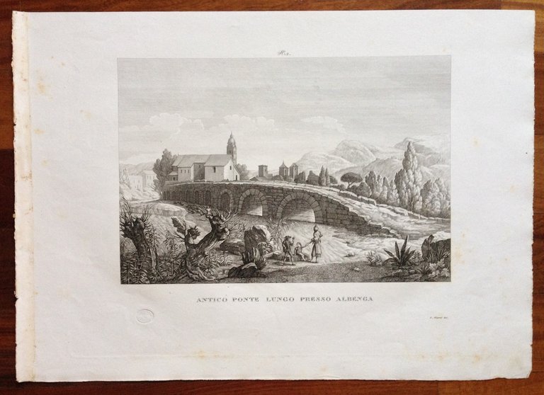 Zuccagni Orlandini Acquaforte Originale 1840 Atlante Geografico Ponte Albenga