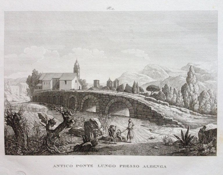 Zuccagni Orlandini Acquaforte Originale 1840 Atlante Geografico Ponte Albenga