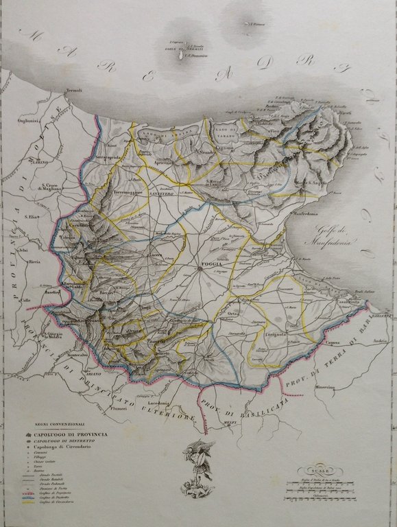 Zuccagni Orlandini Acquaforte Originale 1840 Atlante Geografico Puglia Tremiti