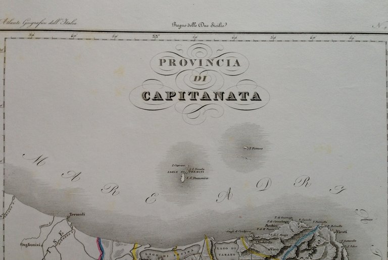 Zuccagni Orlandini Acquaforte Originale 1840 Atlante Geografico Puglia Tremiti