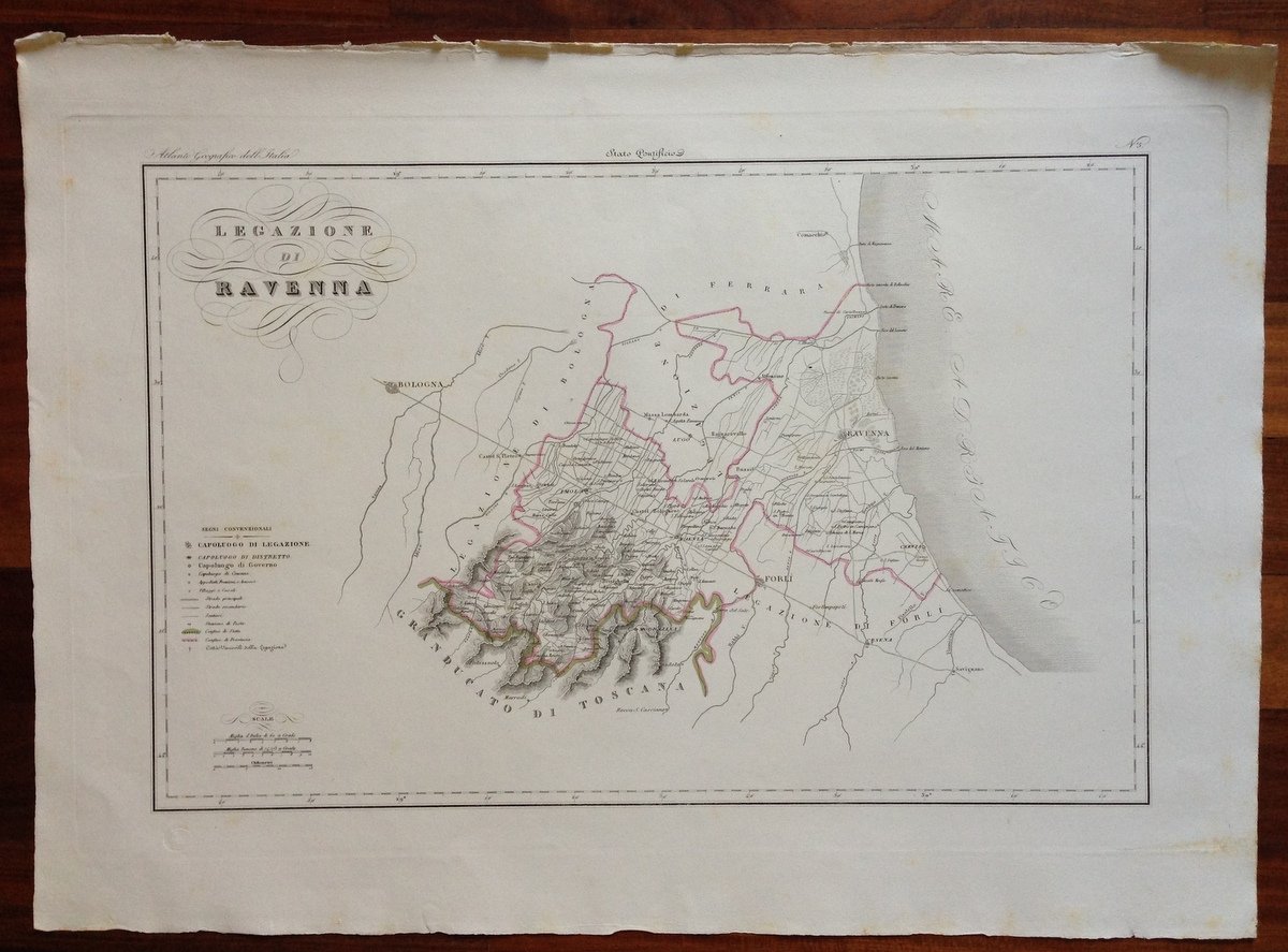 Zuccagni Orlandini Acquaforte Originale 1840 Atlante Geografico Ravenna
