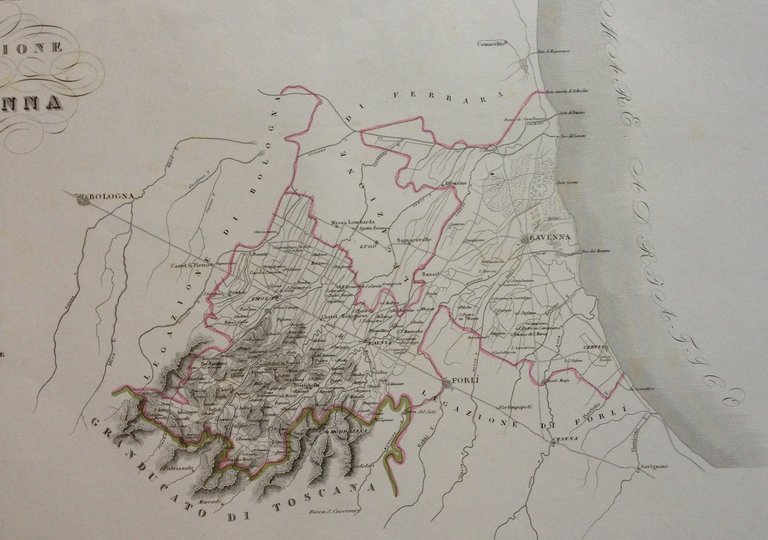 Zuccagni Orlandini Acquaforte Originale 1840 Atlante Geografico Ravenna