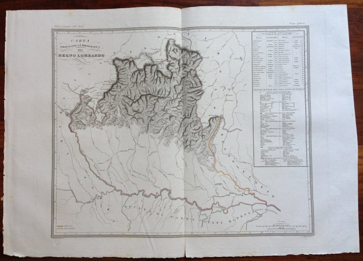 Zuccagni Orlandini Acquaforte Originale 1840 Atlante Geografico Regno Lombardo