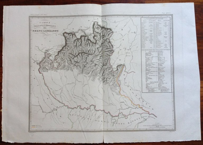 Zuccagni Orlandini Acquaforte Originale 1840 Atlante Geografico Regno Lombardo