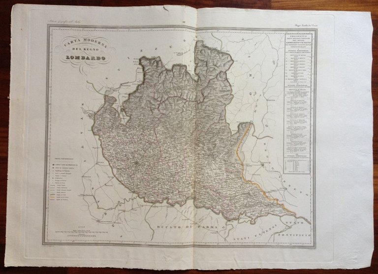 Zuccagni Orlandini Acquaforte Originale 1840 Atlante Geografico Regno Lombardo