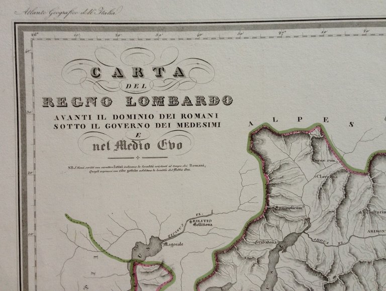 Zuccagni Orlandini Acquaforte Originale 1840 Atlante Geografico Regno Lombardo