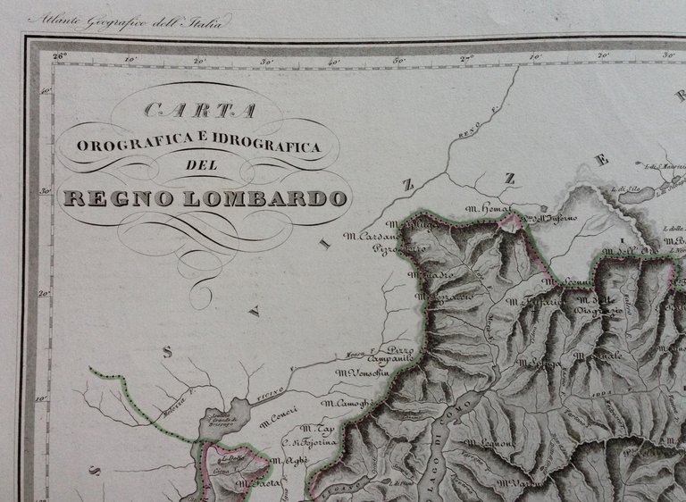 Zuccagni Orlandini Acquaforte Originale 1840 Atlante Geografico Regno Lombardo