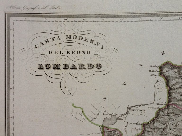 Zuccagni Orlandini Acquaforte Originale 1840 Atlante Geografico Regno Lombardo
