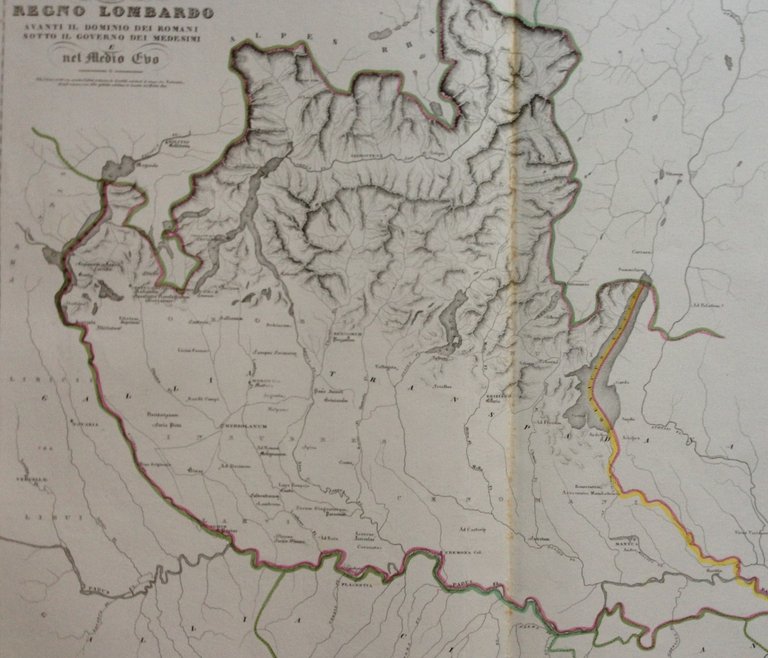 Zuccagni Orlandini Acquaforte Originale 1840 Atlante Geografico Regno Lombardo