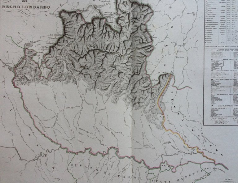 Zuccagni Orlandini Acquaforte Originale 1840 Atlante Geografico Regno Lombardo