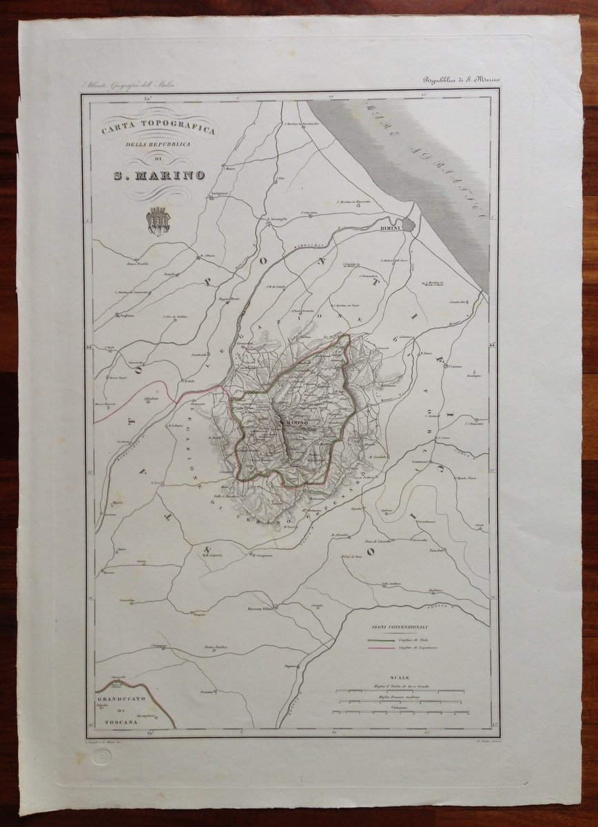 Zuccagni Orlandini Acquaforte Originale 1840 Atlante Geografico San Marino