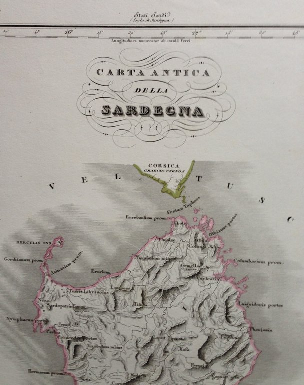 Zuccagni Orlandini Acquaforte Originale 1840 Atlante Geografico Sardegna Antica