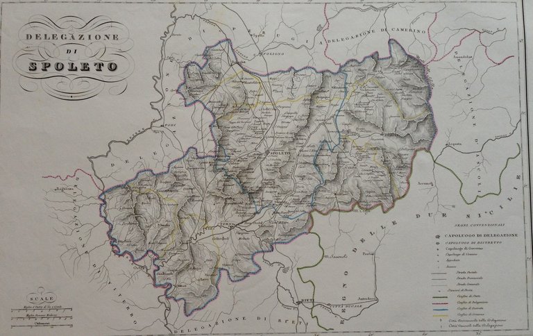 Zuccagni Orlandini Acquaforte Originale 1840 Atlante Geografico Spoleto