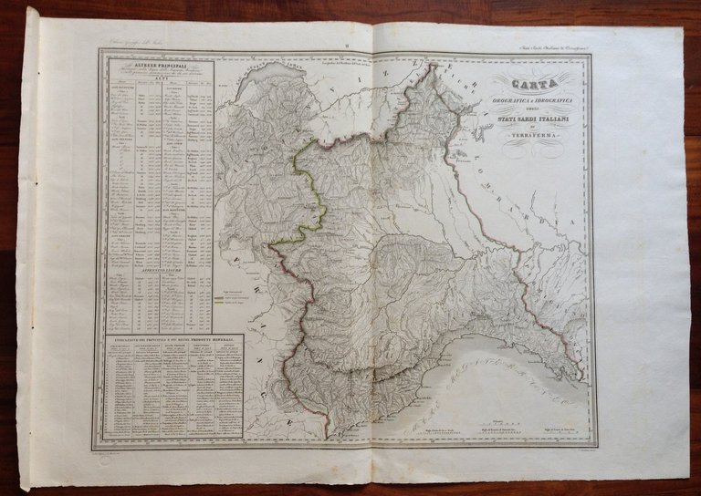 Zuccagni Orlandini Acquaforte Originale 1840 Atlante Geografico Stati Sardi